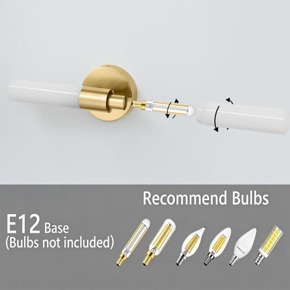 2-Pack Gold Wall Sconces with Opal Glass Tube Shades - Picture 4 of 5